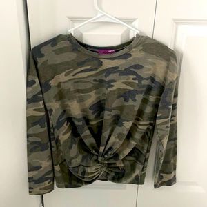 Green Camo, Long Sleeve, Tied Tee, Aqua Brand